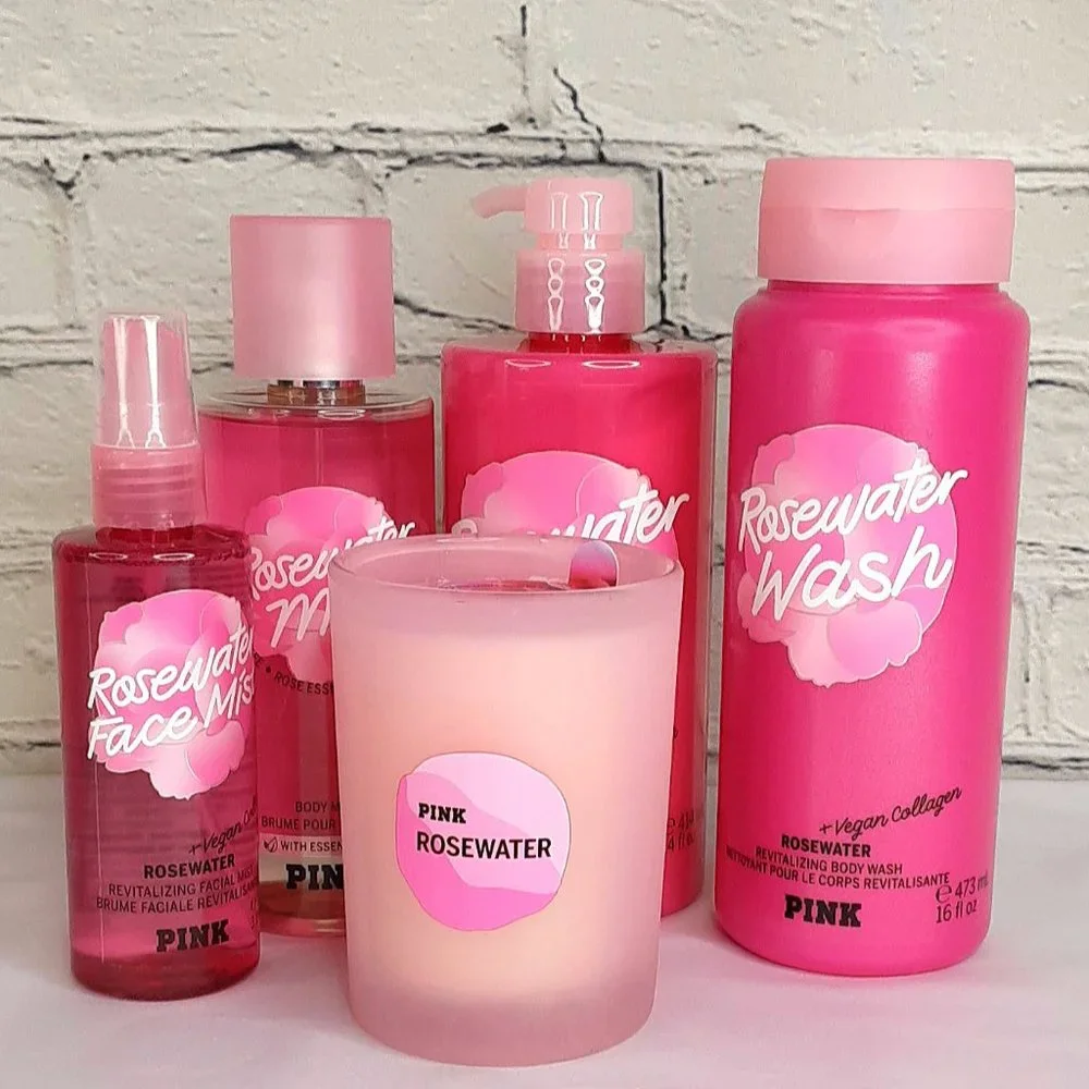 VICTORIA'S SECRET PINK ROSEWATER REVITALIZE BODY CARE 5-PIECE SET NEW - Picture 7 of 16